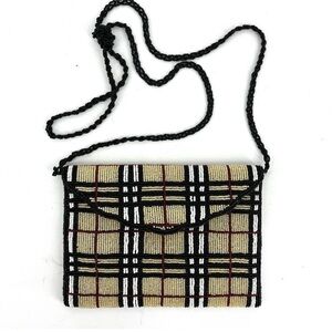 Elevated Beaded Modern Envelope Design Nova Check Plaid Pattern Evening Bag